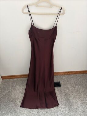 Dynamite Burgundy Satin Slip Dress with Double Spaghetti Straps